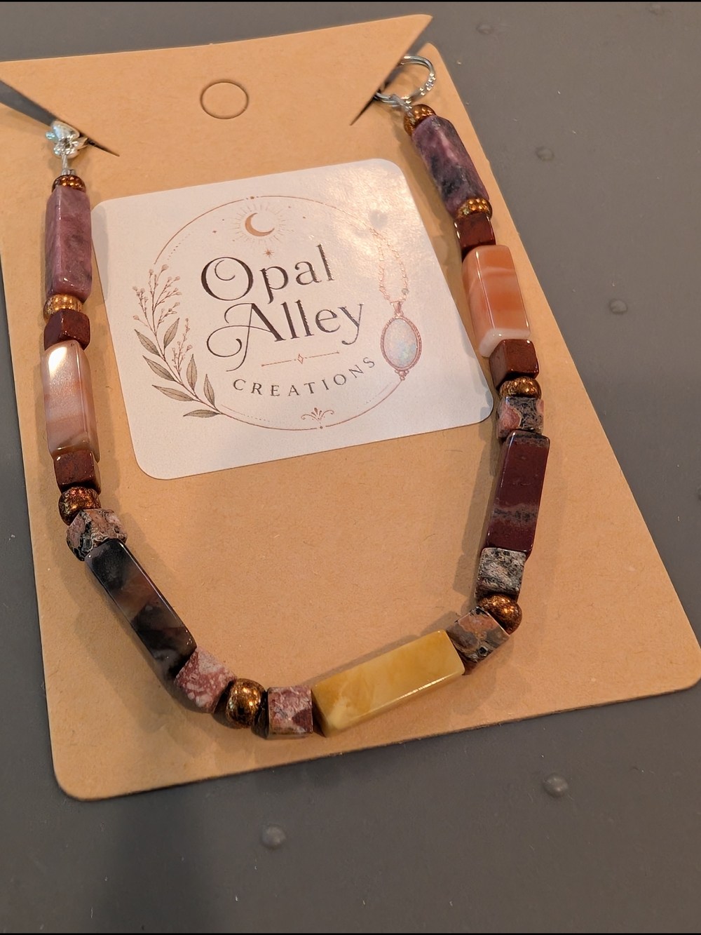 Boho Natural Stone Bracelet, Earth Tone Gemstone Bracelet, Handmade Laying